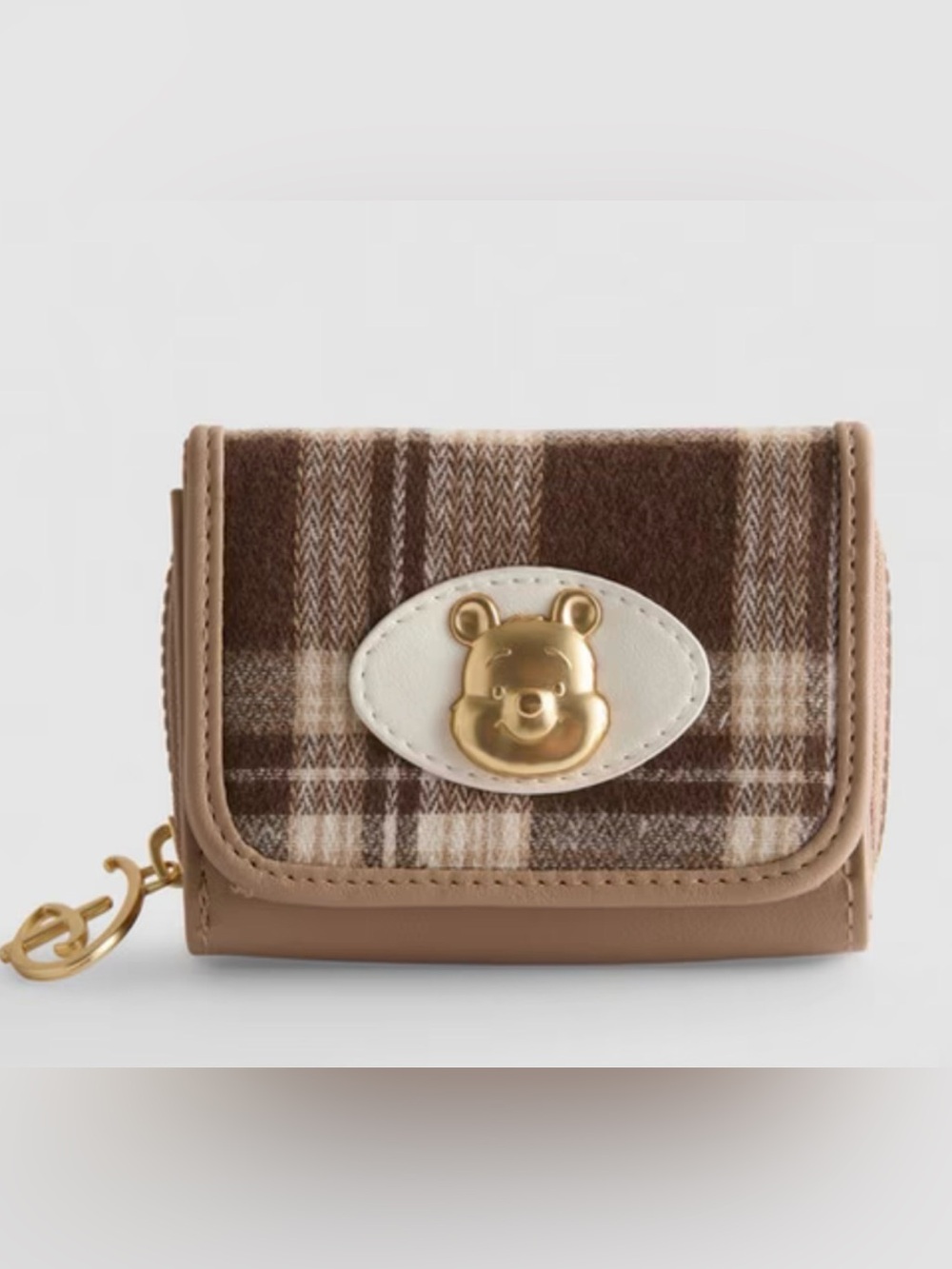 Primark Winnie the Pooh Plaid Brown Wallet with Gold Pooh Face Accent *NWT